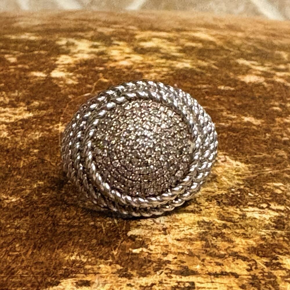 JS Sterling Silver and Cognac Diamond Ring Size 10 Dome Statement